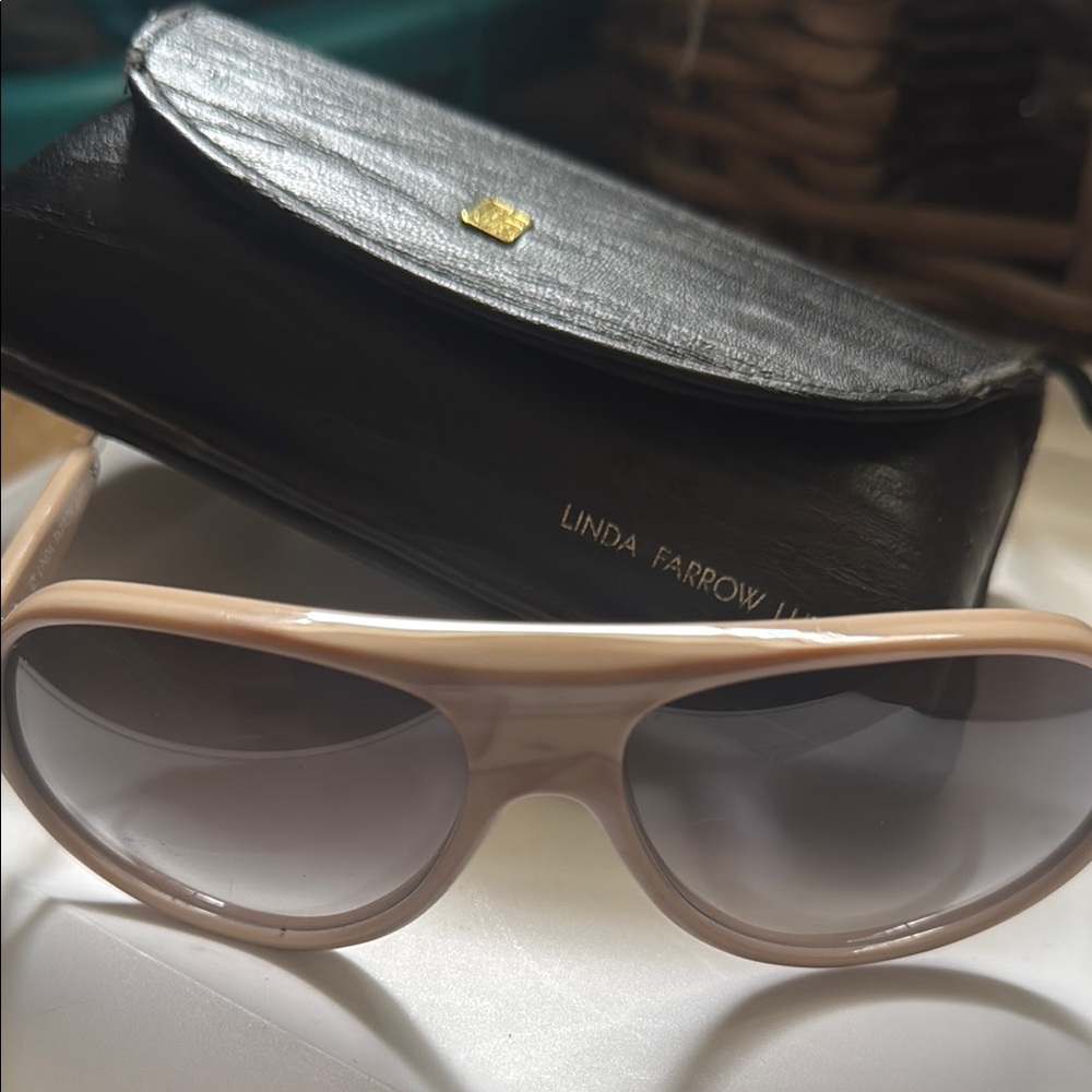 Linda Farrow Tan Oversized Sunglasses with Gradient Lenses